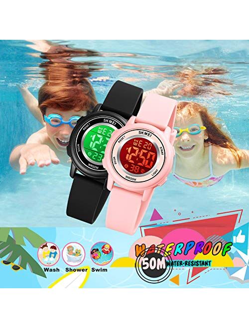 YxiYxi Kids Digital Sport Waterproof Watch for Girls Boys Kid Sports Outdoor 7 Colorful LED Electrical Watches with Luminous Alarm Stopwatch Child Wristwatch Ages 5-12