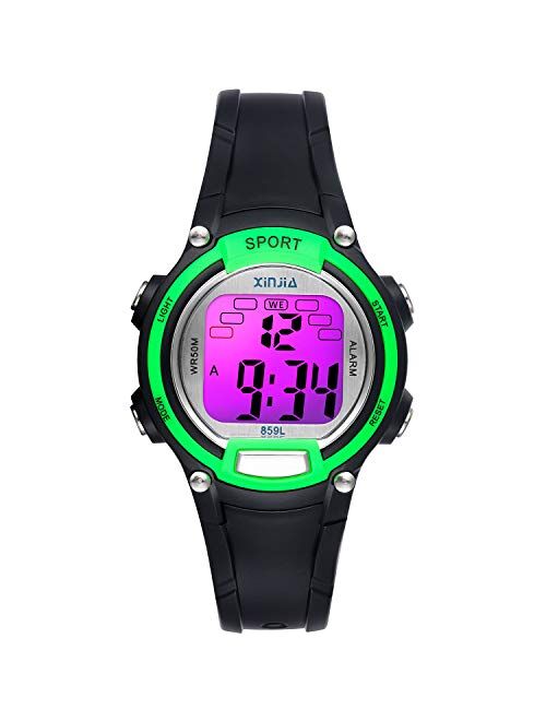 Edillas Kids Digital Watches for Girls Boys,7 Colors LED Flashing Waterproof Wrist Watches for Boys Girls Child Sport Outdoor Multifunctional Wrist Watches with Stopwatch