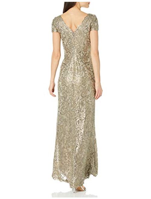 Tadashi Shoji Women's Short Sleeve Sequin Lace Gown