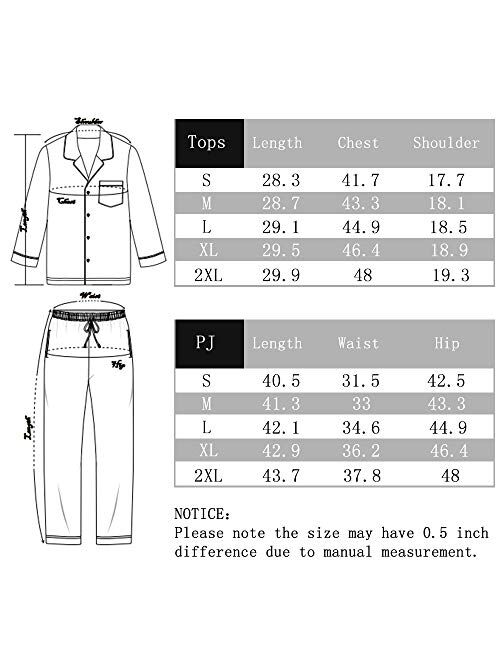 U2SKIIN Mens Cotton Pajama Set, Soft Long Sleeve Pajamas for men Lightweight Button Up Sleepwear Lounge Pjs Set with Pockets