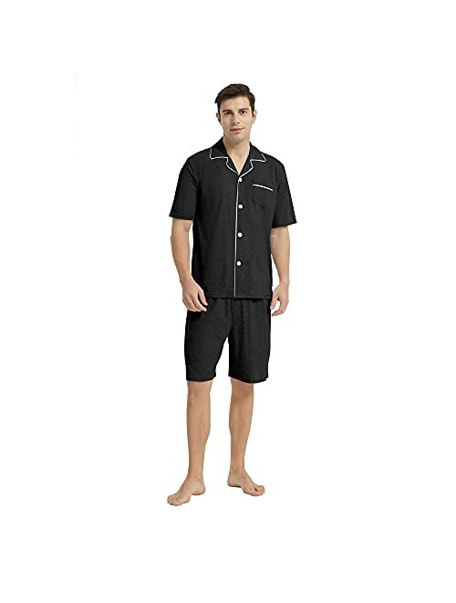 U2SKIIN Mens Cotton Pajama Set, Soft Long Sleeve Pajamas for men Lightweight Button Up Sleepwear Lounge Pjs Set with Pockets