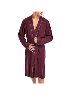 HOLOVE Men’s Cotton Robe Plus Size Bathrobe Lightweight Spa Soft Sleepwear