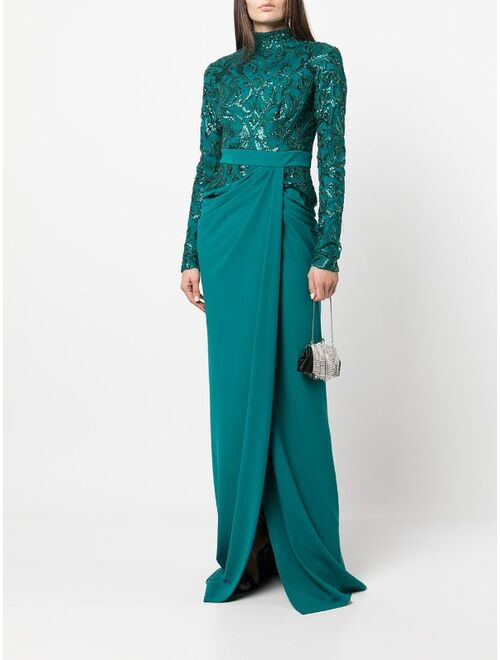 Tadashi Shoji sequin-embellished long-sleeve dress