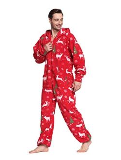 XMASCOMING Women's & Men's Hooded Fleece Onesies One-Piece Pajamas