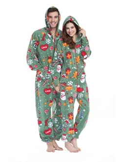 XMASCOMING Women's & Men's Hooded Fleece Onesies One-Piece Pajamas