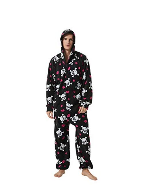 XMASCOMING Women's & Men's Hooded Fleece Onesies One-Piece Pajamas