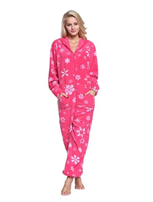 XMASCOMING Women's & Men's Hooded Fleece Onesies One-Piece Pajamas