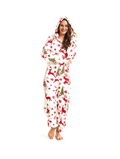 XMASCOMING Women's & Men's Hooded Fleece Onesies One-Piece Pajamas