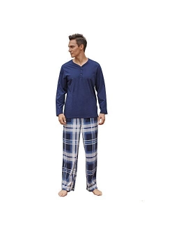 Vulcanodon Mens Plaid Pajama Set, Soft Print Pajamas for Men, Lightweight Warm PJS with Pockets