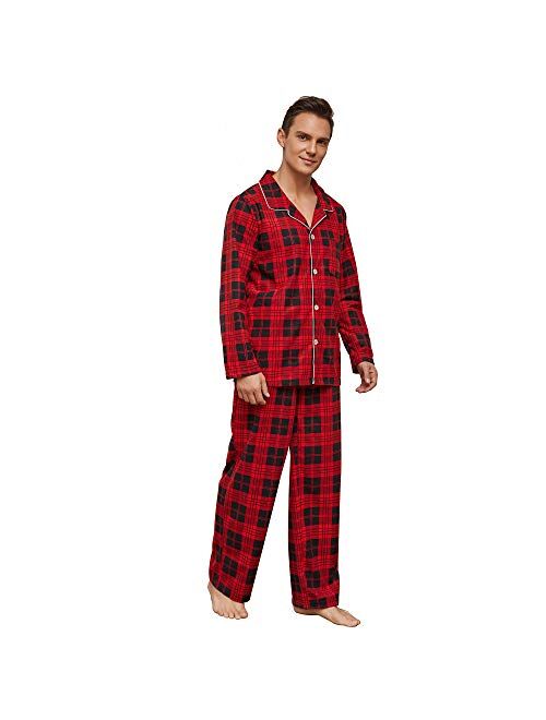 Vulcanodon Mens Plaid Pajama Set, Soft Print Pajamas for Men, Lightweight Warm PJS with Pockets