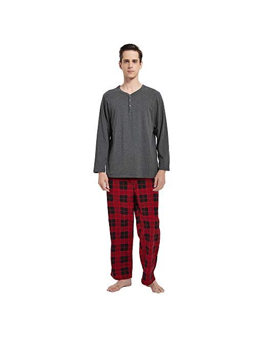 Vulcanodon Mens Plaid Pajama Set, Soft Print Pajamas for Men, Lightweight Warm PJS with Pockets