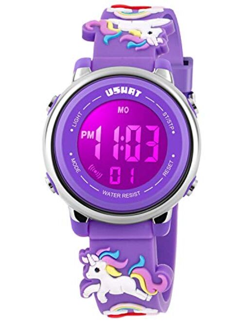 Aztom Kids Watch for Boys Girls 3D Cute Cartoon Toddler Watch Digital Silicone Band Alarm Stopwatch Digital Child Wristwatch 50M Waterproof