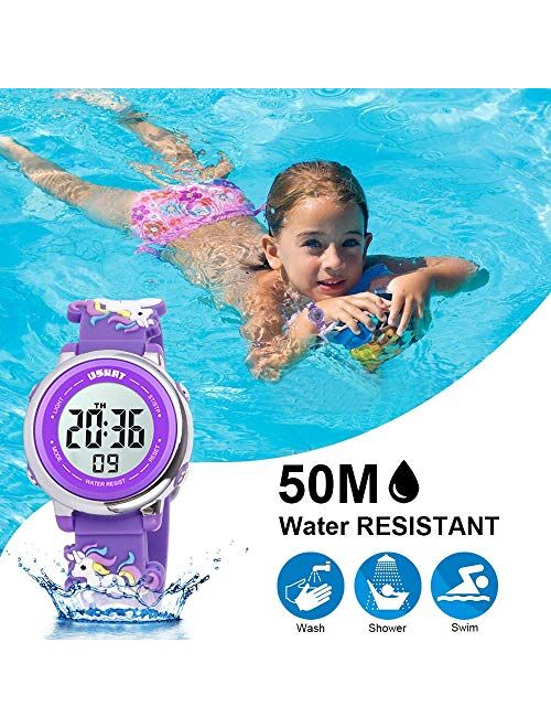 Aztom Kids Watch for Boys Girls 3D Cute Cartoon Toddler Watch Digital Silicone Band Alarm Stopwatch Digital Child Wristwatch 50M Waterproof