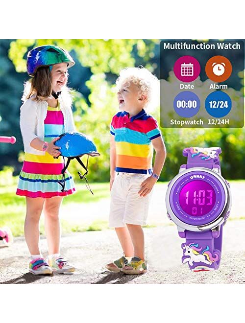 Aztom Kids Watch for Boys Girls 3D Cute Cartoon Toddler Watch Digital Silicone Band Alarm Stopwatch Digital Child Wristwatch 50M Waterproof