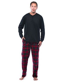 #followme Pajama Set for Men with Thermal Henley Top and Polar Fleece Pants