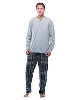 #followme Pajama Set for Men with Thermal Henley Top and Polar Fleece Pants