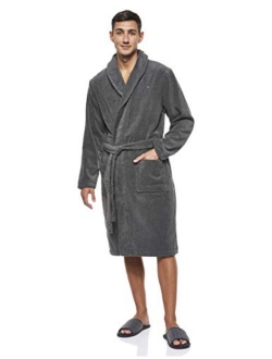 Plush Cotton Shawl-Style Men's Bathrobe, Navy