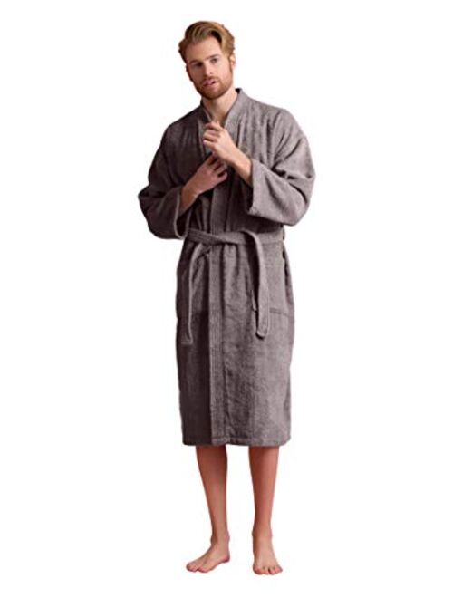 Soft Touch Linen Men's Robe, Turkish Terry Kimono Spa Bathrobe, Cotton