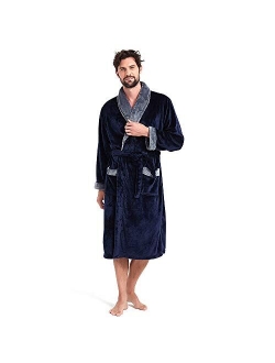 Holove Mens Fleece Hooded Robe Terry Cloth Plush Soft Warm Long Bathrobe