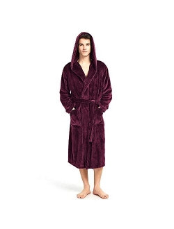 Holove Mens Fleece Hooded Robe Terry Cloth Plush Soft Warm Long Bathrobe