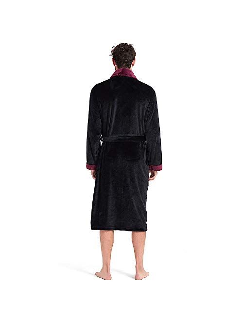 Holove Mens Fleece Hooded Robe Terry Cloth Plush Soft Warm Long Bathrobe