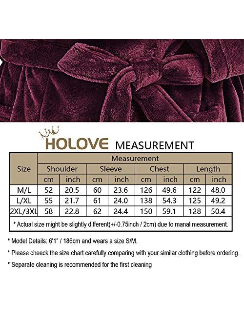 Holove Mens Fleece Hooded Robe Terry Cloth Plush Soft Warm Long Bathrobe