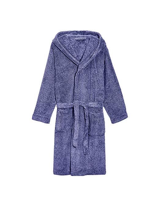 Holove Mens Fleece Hooded Robe Terry Cloth Plush Soft Warm Long Bathrobe