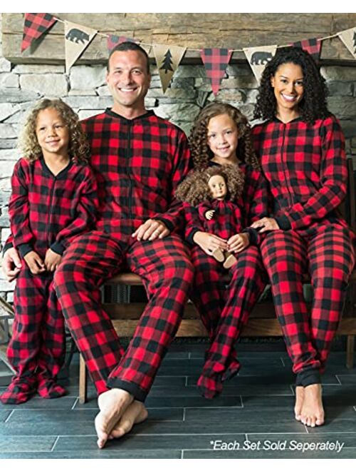 Sleepyheads Family Matching Fleece Buffalo Plaid and Solid Red Onesie Pajamas