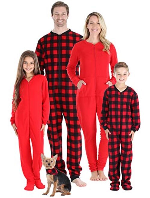 Sleepyheads Family Matching Fleece Buffalo Plaid and Solid Red Onesie Pajamas