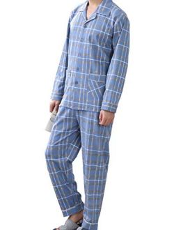 KKQ Mens Pajamas Lightweight Pj Pajama Set for Men 100% Cotton Loungewear Pajamas M L XL