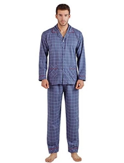 KKQ Mens Pajamas Lightweight Pj Pajama Set for Men 100% Cotton Loungewear Pajamas M L XL