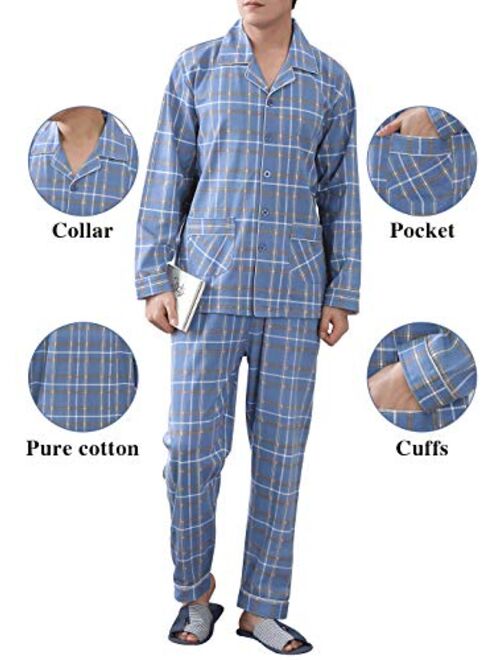 KKQ Mens Pajamas Lightweight Pj Pajama Set for Men 100% Cotton Loungewear Pajamas M L XL