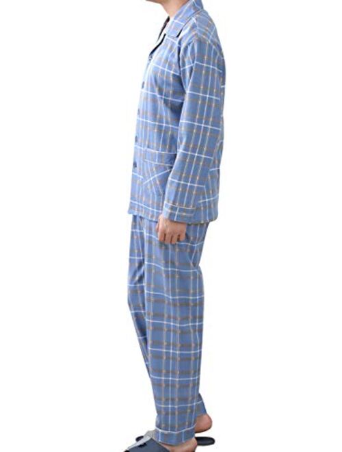 KKQ Mens Pajamas Lightweight Pj Pajama Set for Men 100% Cotton Loungewear Pajamas M L XL