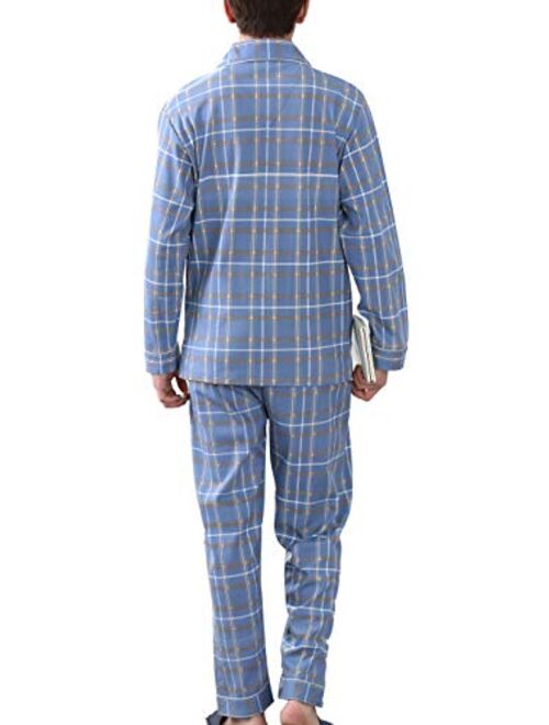 KKQ Mens Pajamas Lightweight Pj Pajama Set for Men 100% Cotton Loungewear Pajamas M L XL