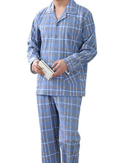 KKQ Mens Pajamas Lightweight Pj Pajama Set for Men 100% Cotton Loungewear Pajamas M L XL