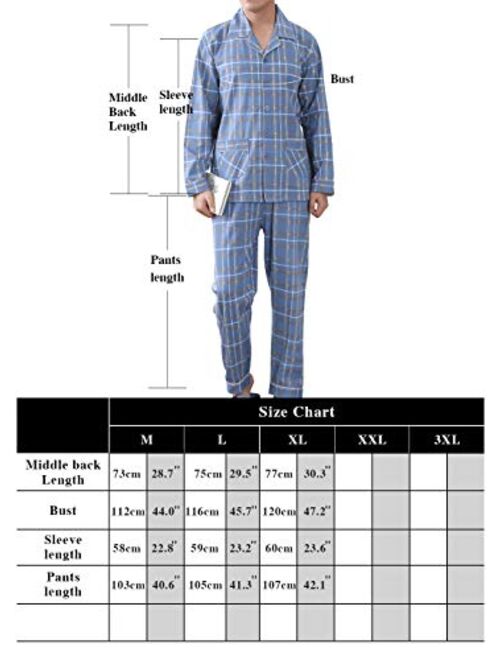 KKQ Mens Pajamas Lightweight Pj Pajama Set for Men 100% Cotton Loungewear Pajamas M L XL