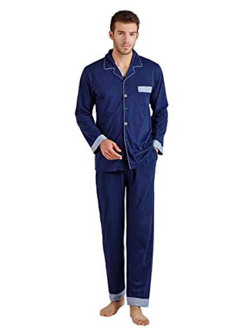 KKQ Mens Pajamas Lightweight Pj Pajama Set for Men 100% Cotton Loungewear Pajamas M L XL