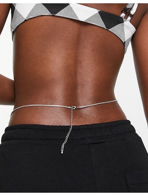 Asos Design belly chain with crystal butterfly in silver tone