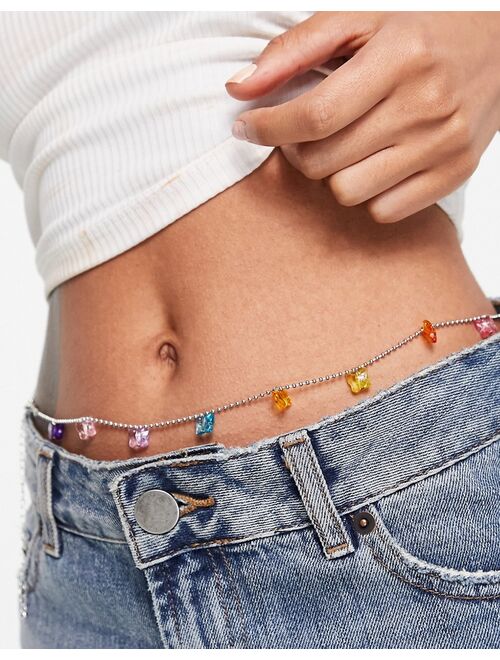 Asos Design belly chain with plastic butterfly charms in silver tone