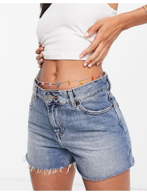 Asos Design belly chain with plastic butterfly charms in silver tone