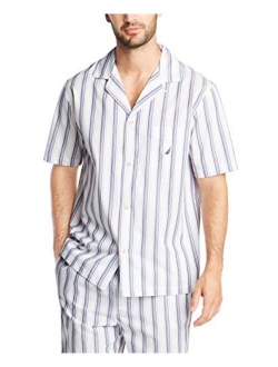 Men's Short Sleeve 100% Cotton Soft Woven Button Down Pajama Top