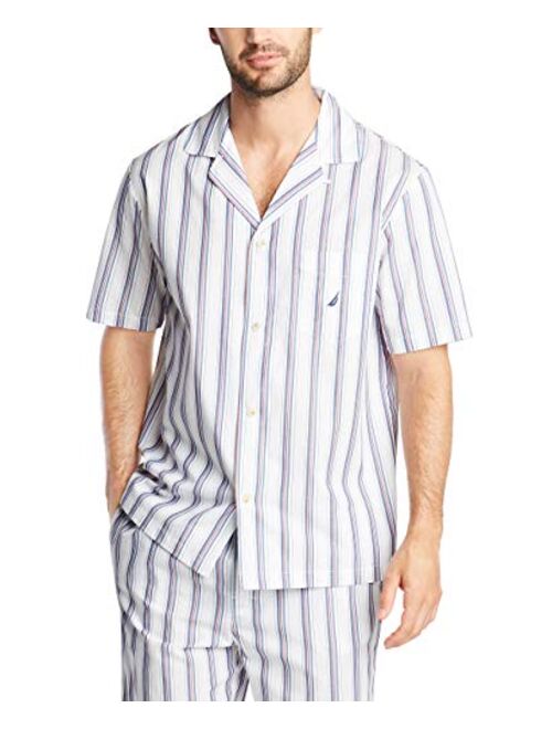 Nautica Men's Short Sleeve 100% Cotton Soft Woven Button Down Pajama Top