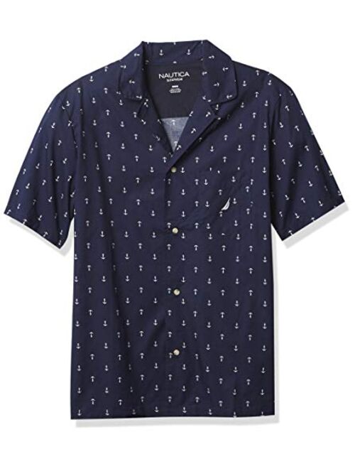 Nautica Men's Short Sleeve 100% Cotton Soft Woven Button Down Pajama Top