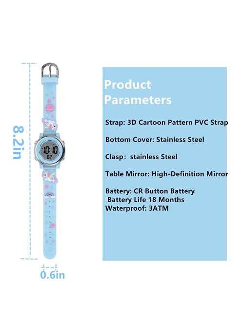 Weijie Kids Watch for Boys Girls 3D Cute Cartoon Toddler Watch Digital Silicone Band Alarm Stopwatch Digital Watch 3-10 Child Wristwatch Waterproof