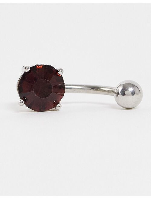 Kingsley Ryan dark red crystal belly bar in stainless steel