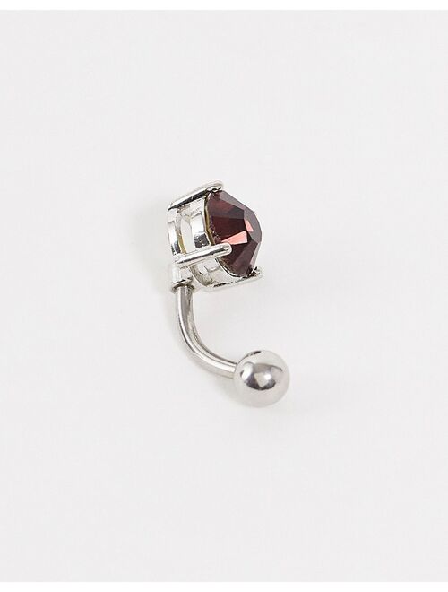 Kingsley Ryan dark red crystal belly bar in stainless steel