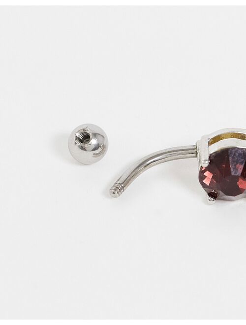 Kingsley Ryan dark red crystal belly bar in stainless steel