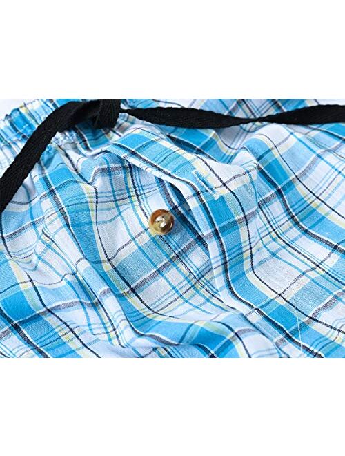 MoFiz Men's Sleepwear Shorts Pajama Bottom Lounge Short Plaid Button Open Fly 3Pack