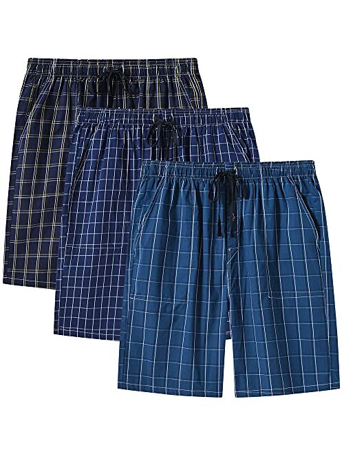 MoFiz Men's Sleepwear Shorts Pajama Bottom Lounge Short Plaid Button Open Fly 3Pack