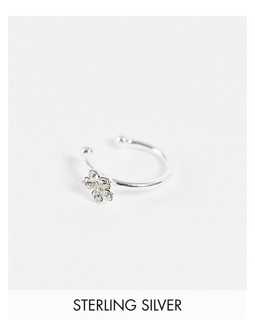 Asos Design sterling silver faux nose ring with crystal daisy